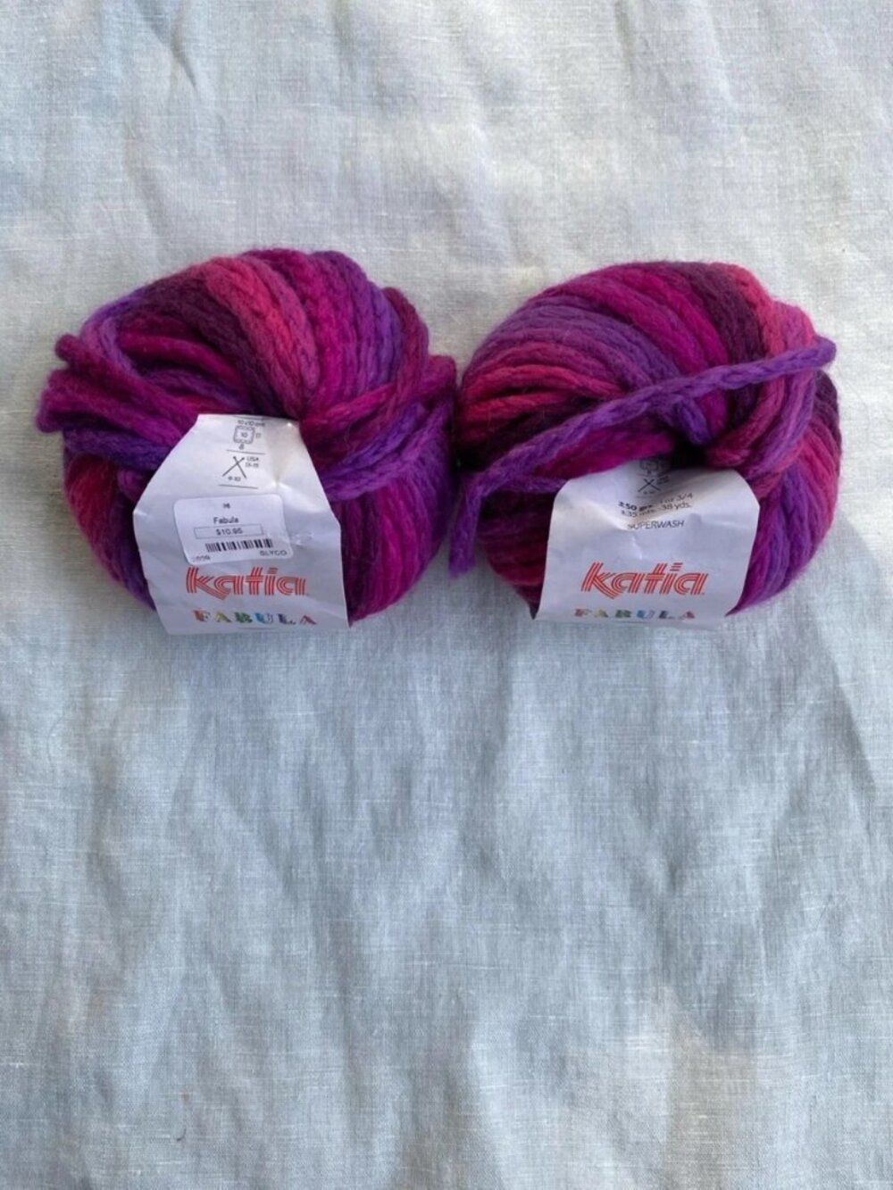Lot of 2 NWT Katia Fabula 100% superwash Merino wool purple pink 50g yarn balls
